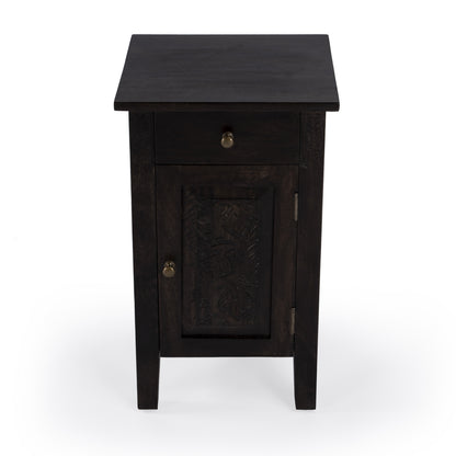 Table d'appoint en bois massif brun naturel de 24 po avec porte et tiroir