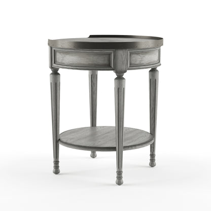 Table d'appoint ronde en bois manufacturé gris de 26 po avec tiroir et étagère