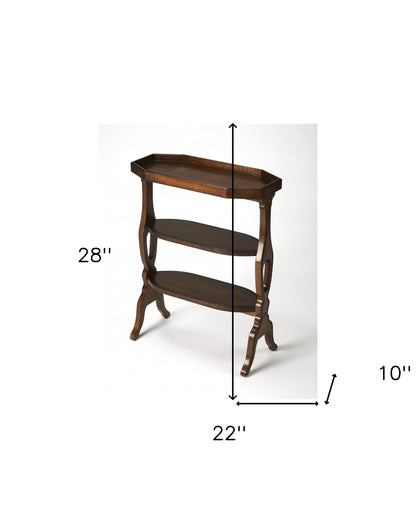 Table d'appoint marron foncé de 28 po avec deux étagères