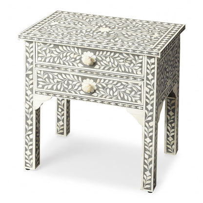 Table d'appoint rectangulaire en bois manufacturé gris de 23 po avec deux tiroirs