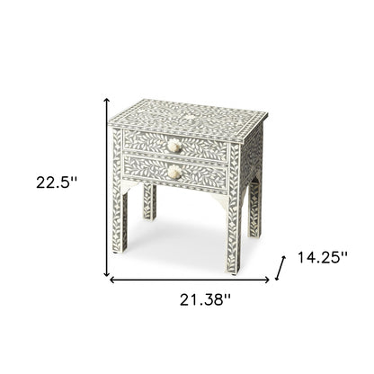 Table d'appoint rectangulaire en bois manufacturé gris de 23 po avec deux tiroirs