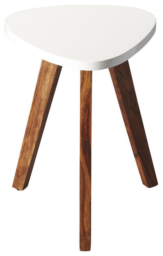 Table d'appoint triangulaire en bois blanc et naturel de 20 po