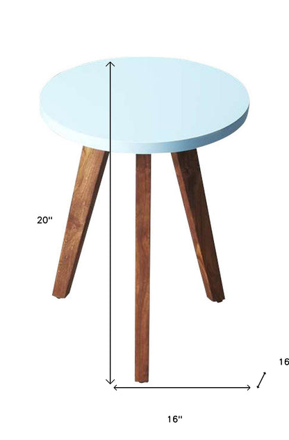 Table d'appoint ronde en bois manufacturé brun et blanc de 20 po