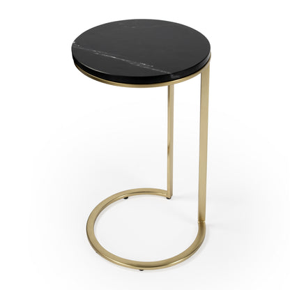 Table d'appoint ronde en marbre noir de 28 po