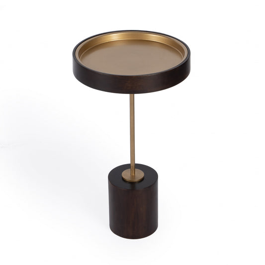 Table d'appoint ronde en bois massif noir et or rose de 22 po