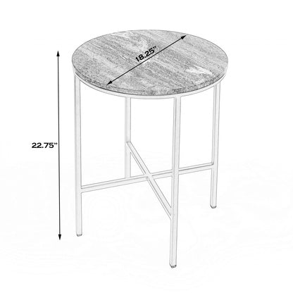 Table d'appoint ronde en laiton et marbre gris de 23 po