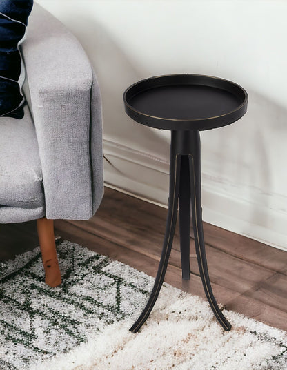 Table d'appoint ronde en aluminium vieilli noir de 24 po