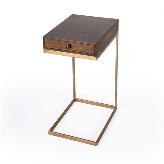 Table d'appoint carrée en bois massif et manufacturé brun naturel de 27 po avec tiroir