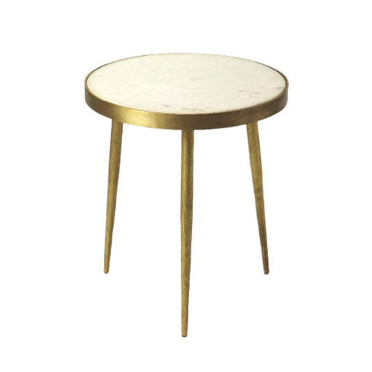 Table d'appoint ronde en marbre doré et blanc de 18 po