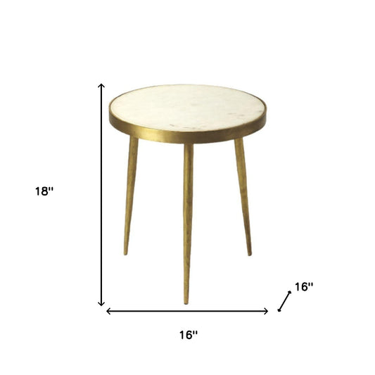 Table d'appoint ronde en marbre doré et blanc de 18 po