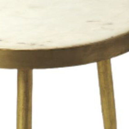 Table d'appoint ronde en marbre doré et blanc de 18 po