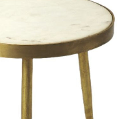 Table d'appoint ronde en marbre doré et blanc de 18 po