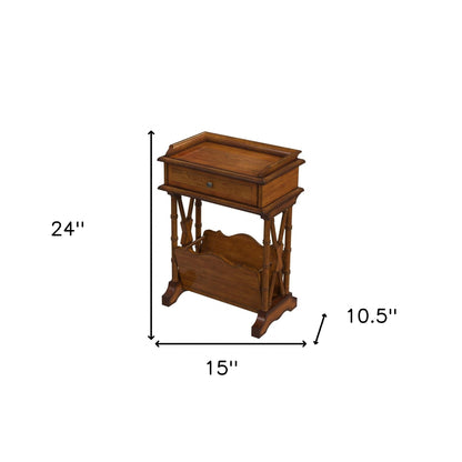 Table d'appoint en bois massif et manufacturé brun de 24 po avec tiroir et porte-revues