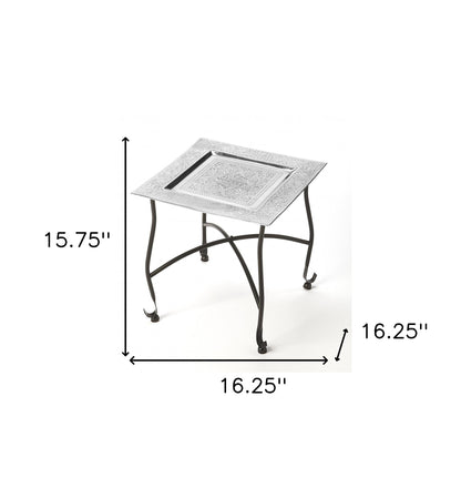 Table d'appoint carrée en aluminium texturé noir et argent de 16 po