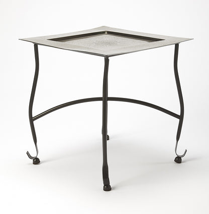 Table d'appoint carrée en aluminium texturé noir et argent de 16 po