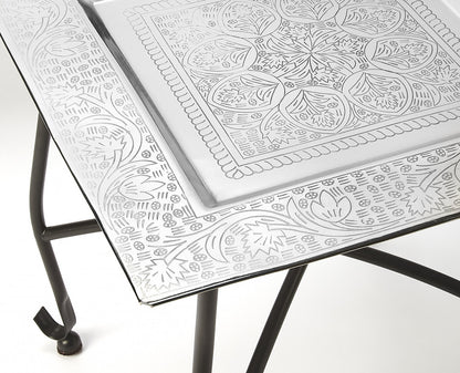 Table d'appoint carrée en aluminium texturé noir et argent de 16 po