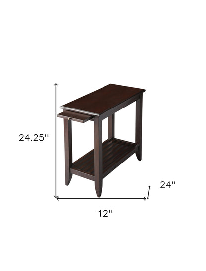 Table d'appoint rectangulaire en bois manufacturé Merlot de 24 po avec étagère