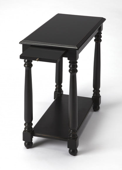 Table d'appoint en bois vieilli noir de 24 po avec étagère