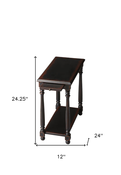 Table d'appoint noire de 24 po avec étagère