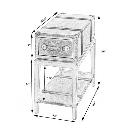 Table d'appoint marron de 24 po avec tiroir et étagère en forme de vieille carte du monde