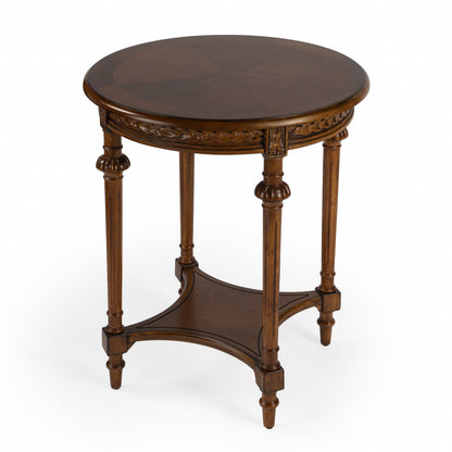 Table d'appoint ronde en bois manufacturé brun moyen de 27 po avec étagère