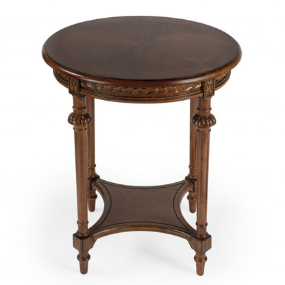 Table d'appoint ronde en bois manufacturé brun moyen de 27 po avec étagère