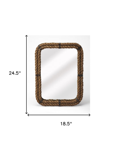 Miroir décoratif encadré en corde marron clair de 25 po