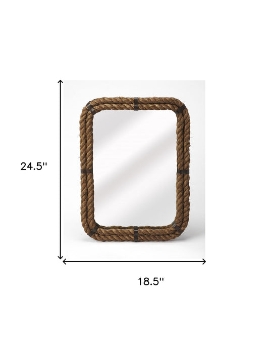 Miroir décoratif encadré en corde marron clair de 25 po