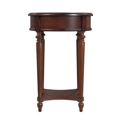 26" Brown Distressed Wood Round End Table With Drawer And Shelf