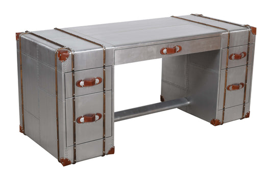 Bureau exécutif en aluminium argenté de 72 po avec cinq tiroirs