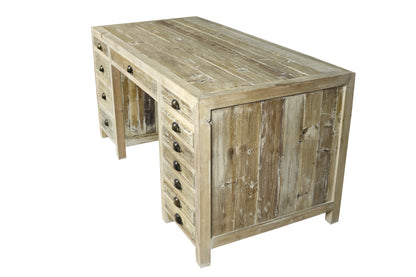 Bureau en bois massif brun de 63 po avec douze tiroirs