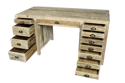 Bureau en bois massif brun de 63 po avec douze tiroirs