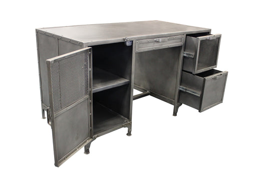 Bureau d'ordinateur en métal gris de 56 po avec trois tiroirs