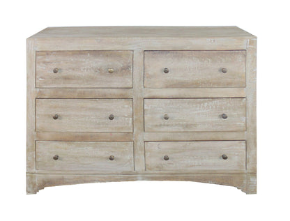 Commode double à six tiroirs en bois massif brun de 60 po