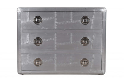 Commode à trois tiroirs en aluminium argenté de 42 po