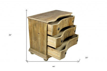 Commode à trois tiroirs en bois massif naturel de 44 po