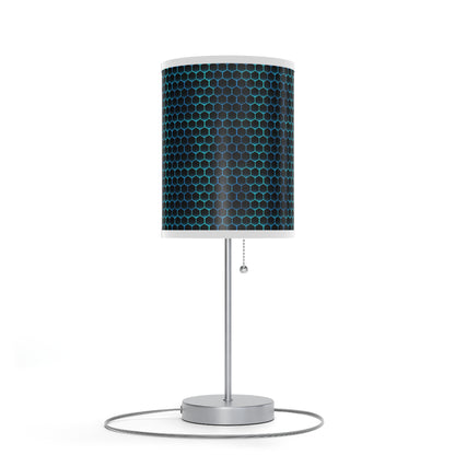 20" Silver Table Lamp With Black And Bright Honeycomb Cylinder Shade