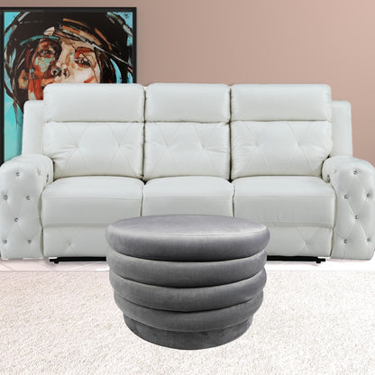 31" Gray Velvet Tufted Round Cocktail Ottoman