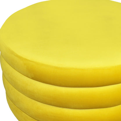 Pouf rond capitonné en velours jaune de 31 po