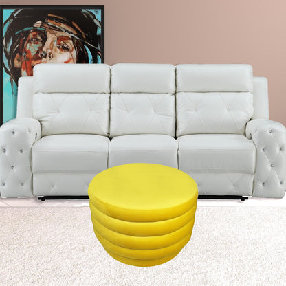 Pouf rond capitonné en velours jaune de 31 po