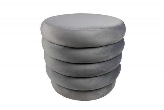 21" Gray Velvet Tufted Round Cocktail Ottoman