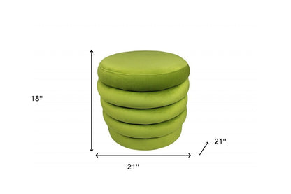 21" Green Velvet Tufted Round Cocktail Ottoman