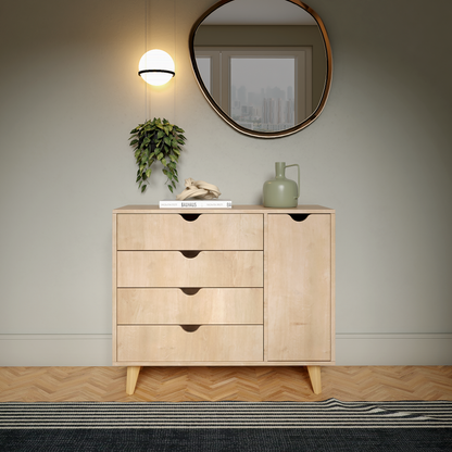 Commode combinée à quatre tiroirs en bois massif naturel de 35 po