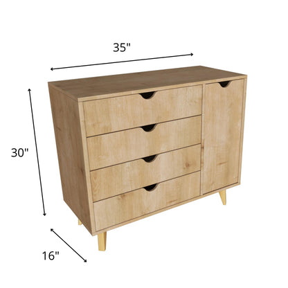 Commode combinée à quatre tiroirs en bois massif naturel de 35 po