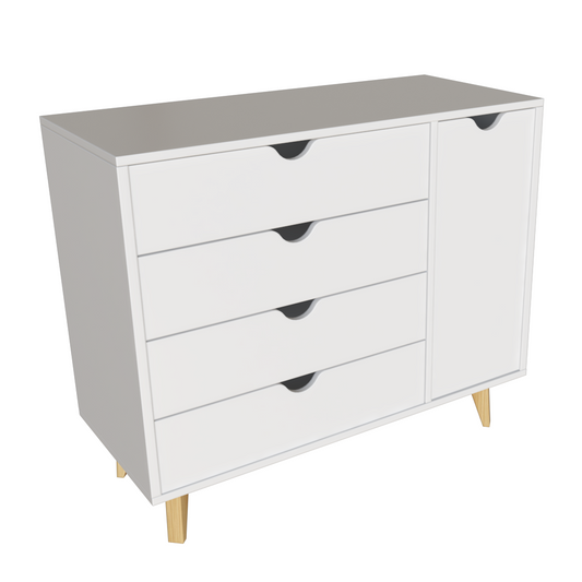 Commode combinée à quatre tiroirs en bois massif blanc de 35 po