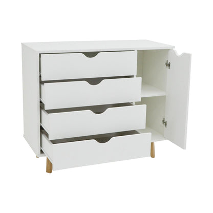 Commode combinée à quatre tiroirs en bois massif blanc de 35 po