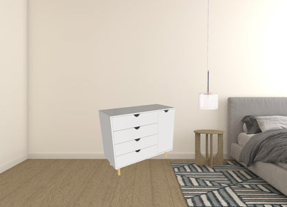 Commode combinée à quatre tiroirs en bois massif blanc de 35 po