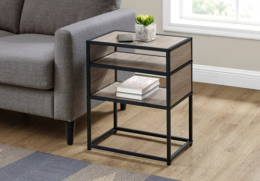 22" Black And Deep Taupe End Table With Two Shelves