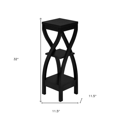 Table d'appoint carrée en bois noir de 32 po avec deux étagères