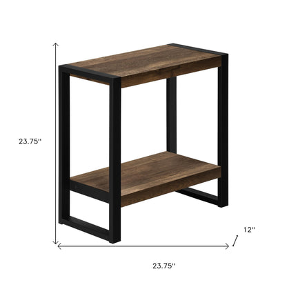 Table d'appoint noire et brune de 24 po avec étagère